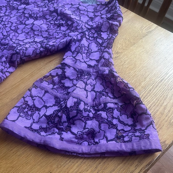 Lela Rose Women's Corded Lace Flounce Sleeve Dress Size 12 Lavender - Picture 7 of 14